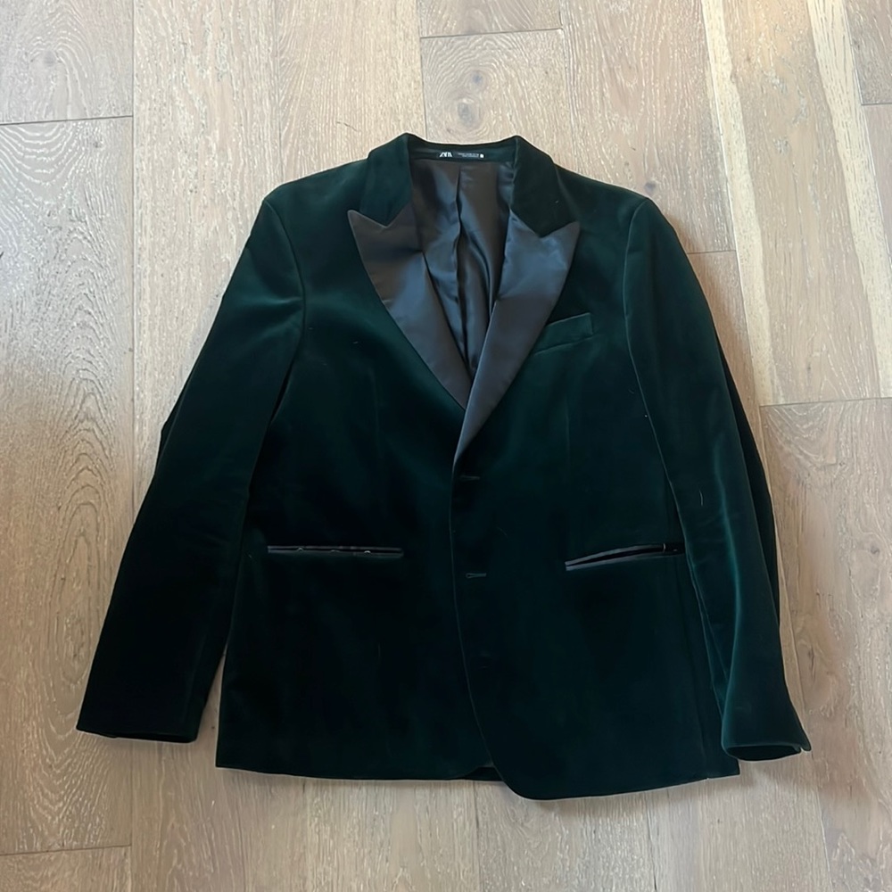 Green polyester (velvet look) Zara dinner jacket